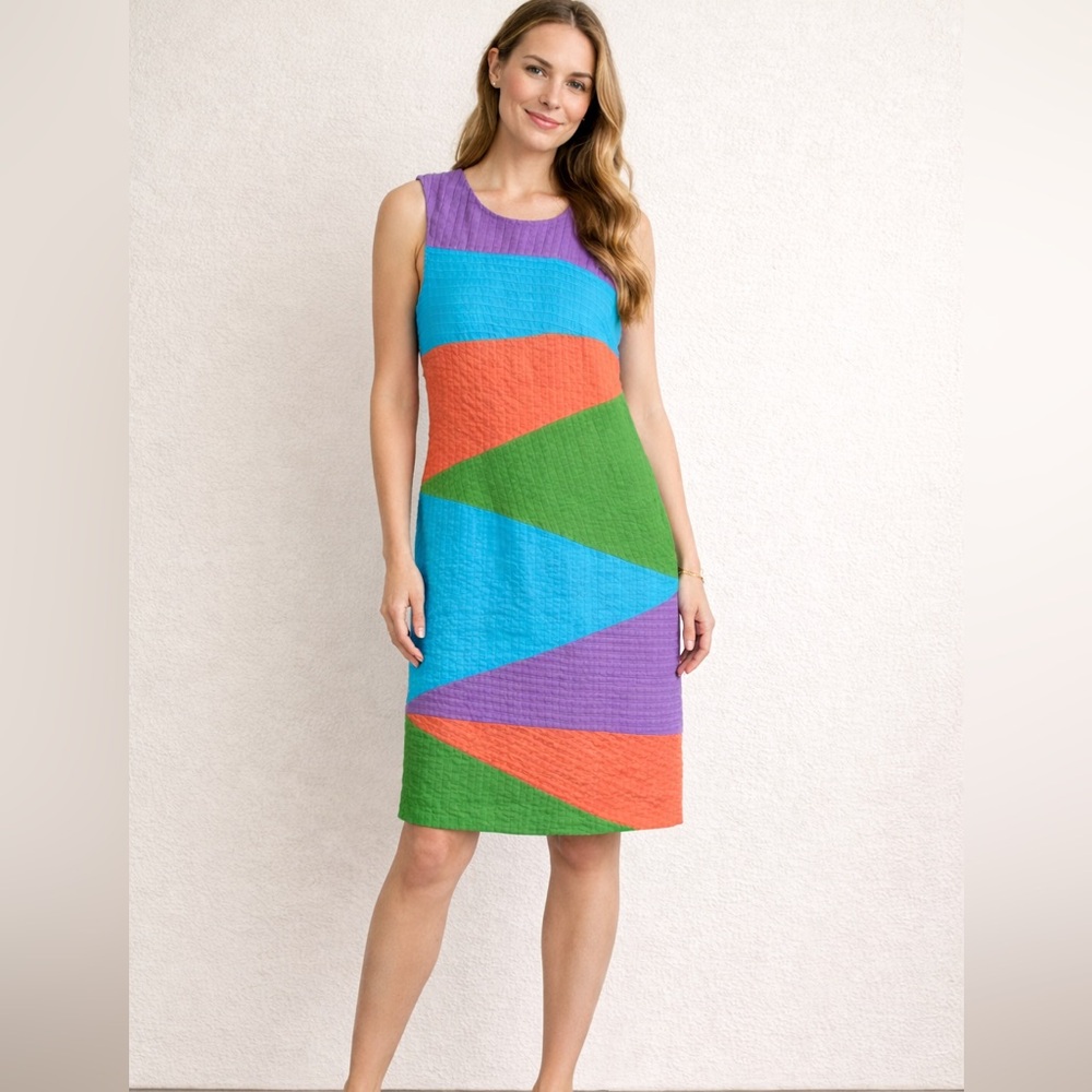 VTG J Song Collection Sleeveless Rainbow Linen Dress Women 10 Resort Vacation